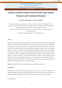 Analysis of Saudi Arabian Social Network Using Analytic Measures and Community Detection