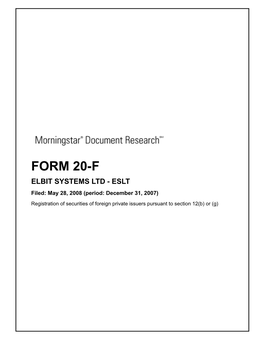 Form 20-F Elbit Systems