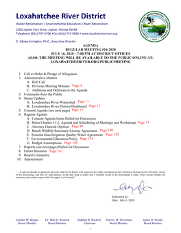 Loxahatchee River Environmental Control District Public Hearing – Minutes June 18, 2020