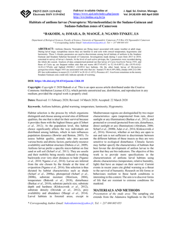 Habitats of Antlions Larvae (Neuroptera: Myrmeleontidae) in the Sudano-Guinean and Sudano-Sahelian Zones of Cameroon