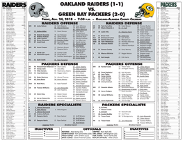 Oakland Raiders (1-1) Green Bay Packers (2-0)