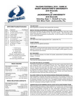 JACKSONVILLE UNIVERSITY (0-0 Overall) Saturday, Sept