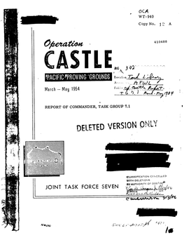 Operation Castle, Pacific Proving Grounds, March-May 1954, Report of Commander, Task Group
