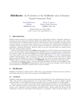 Rdieharder: an R Interface to the Dieharder Suite of Random Number Generator Tests