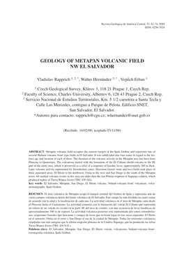 Geology of Metapán Volcanic Field Nw El Salvador