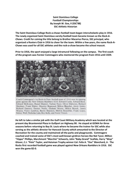 Saint Stanislaus College Football Championships by Joseph W. Gex, II (SSC’88) SSC Athletic Historian