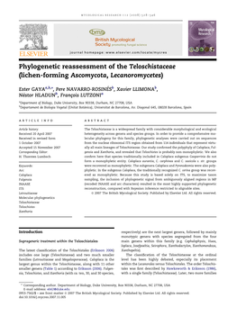 Phylogenetic Reassessment of the Teloschistaceae (Lichen-Forming Ascomycota, Lecanoromycetes)