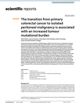 The Transition from Primary Colorectal Cancer to Isolated Peritoneal
