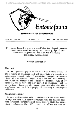 Bntomojauna ZEITSCHRIFT FÜR ENTOMOLOGIE