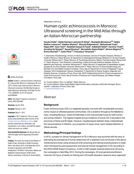 Human Cystic Echinococcosis in Morocco: Ultrasound Screening in the Mid Atlas Through an Italian-Moroccan Partnership
