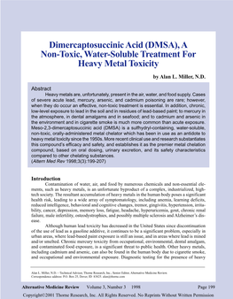 (DMSA), a Non-Toxic, Water-Soluble Treatment for Heavy Metal Toxicity