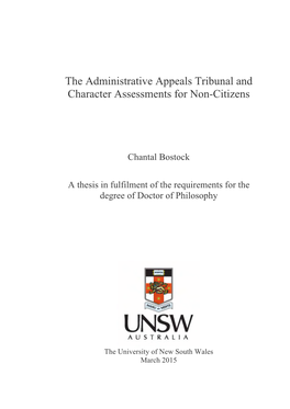 The Administrative Appeals Tribunal and Character Assessments for Non-Citizens
