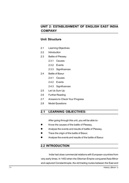 ESTABLISHMENT of ENGLISH EAST INDIA COMPANY Unit Structure