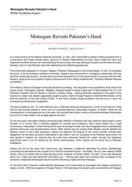 Memogate Reveals Pakistan's Hand