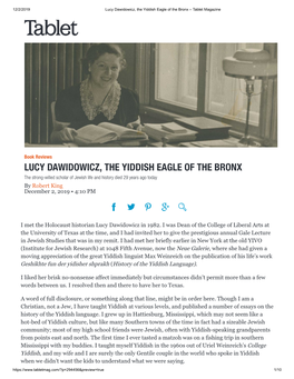 Lucy Dawidowicz, the Yiddish Eagle of the Bronx – Tablet Magazine