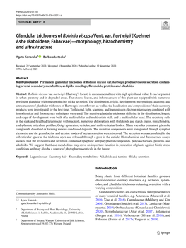 Glandular Trichomes of Robinia Viscosa Vent. Var. Hartwigii (Koehne) Ashe (Faboideae, Fabaceae)—Morphology, Histochemistry and Ultrastructure