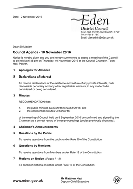 (Public Pack)Agenda Document for Council, 10/11/2016 18:45