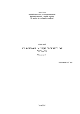 Vilsandi-Kirjanduse Geokriitiline Analüüs