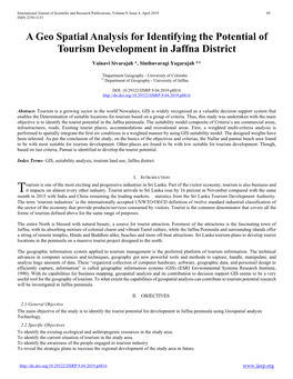 A Geo Spatial Analysis for Identifying the Potential of Tourism Development in Jaffna District