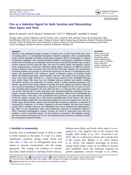 Fire As a Selective Agent for Both Serotiny and Nonserotiny Over Space and Time