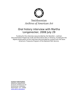 Oral History Interview with Martha Longenecker, 2008 July 29