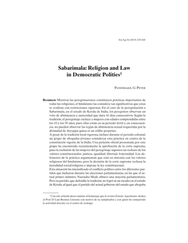 Sabarimala: Religion and Law in Democratic Polities 1