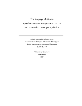 Language of Silence: Speechlessness As a Response to Terror and Trauma in Contemporary Fiction
