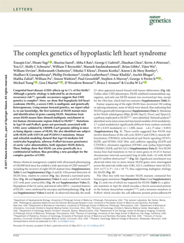 The Complex Genetics of Hypoplastic Left Heart Syndrome