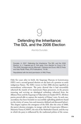 The SDL and the 2006 Election Alumita Durutalo