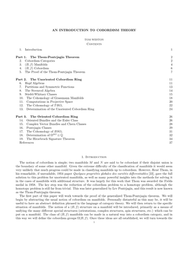 AN INTRODUCTION to COBORDISM THEORY Contents 1