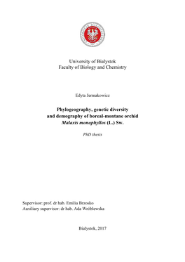 Phylogeography, Genetic Diversity and Demography of Boreal-Montane Orchid Malaxis Monophyllos (L.) Sw