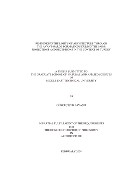 Re-Thinking the Limits of Architecture Through the Avant-Garde Formations During the 1960S: Projections and Receptions in the Context of Turkey