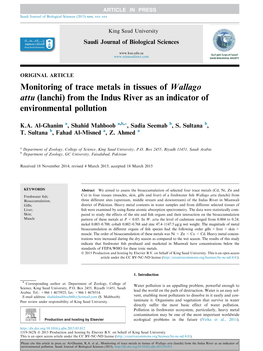 Monitoring of Trace Metals in Tissues of Wallago Attu (Lanchi) from the Indus River As an Indicator of Environmental Pollution