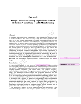 Case Study Design Approach for Quality Improvement and Cost Reduction: a Case Study of Cable Manufacturing