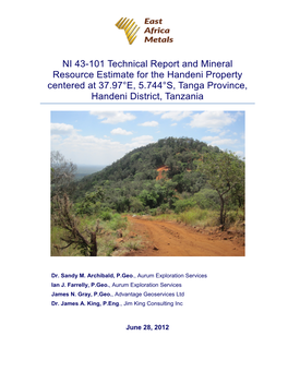 Handeni Project, June 28, 2012 – NI43-101 Technical Report