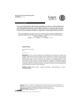 La Musicalización De Textos Poéticos Como Crítica Literaria Y El Desplazamiento Entre Alta Cultura Y Cultura De Masas