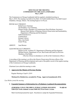 Meeting Minutes Permit Review Committee Commission on Chicago