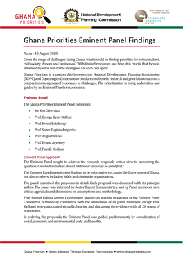 Ghana Priorities Eminent Panel Findings