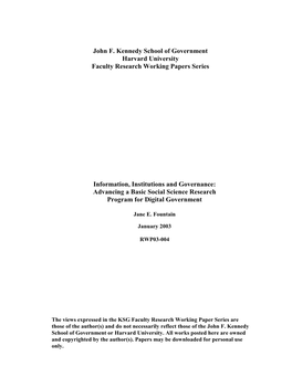 Information, Institutions and Governance: Advancing a Basic Social Science Research Program for Digital Government