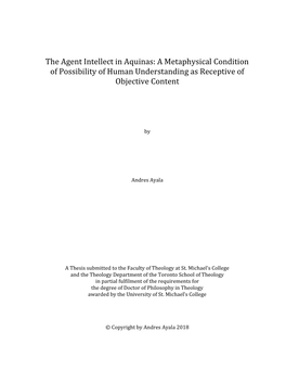 The Agent Intellect in Aquinas: a Metaphysical Condition of Possibility of Human Understanding As Receptive of Objective Content