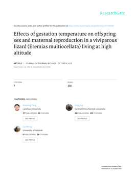 Eremias Multiocellata) Living at High Altitude