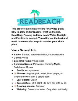 Download This Vinca Plant Care Guide in PDF So That You Can Easily Refer to It Offline - Whenever You Are in Need for a Reference