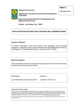 Glasgow City Council 18Th August 2015 Regeneration and the Economy Policy Development Committee