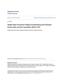 Wright State University College of Engineering and Computer Science Bits and Pcs Newsletter, March 1991