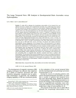 The Large Temporal Horn: MR Analysis in Developmental Brain Anomalies Versus Hydrocephalus