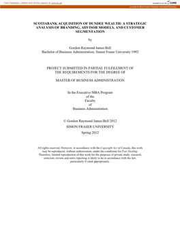 Scotiabank Acquisition of Dundee Wealth: a Strategic Analysis of Branding, Advisor Models, and Customer Segmentation