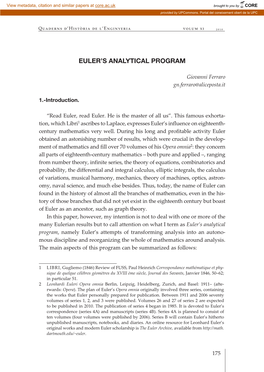 EULER's Analytical PROGRAM