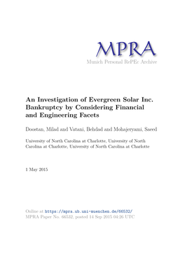 An Investigation of Evergreen Solar Inc. Bankruptcy by Considering Financial and Engineering Facets