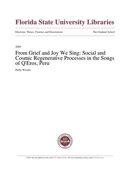 From Grief and Joy We Sing: Social and Cosmic Regenerative Processes in the Songs of Q'eros, Peru Holly Wissler