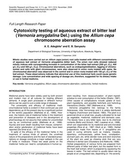 Vernonia Amygdalina Del.) Using the Allium Cepa Chromosome Aberration Assay